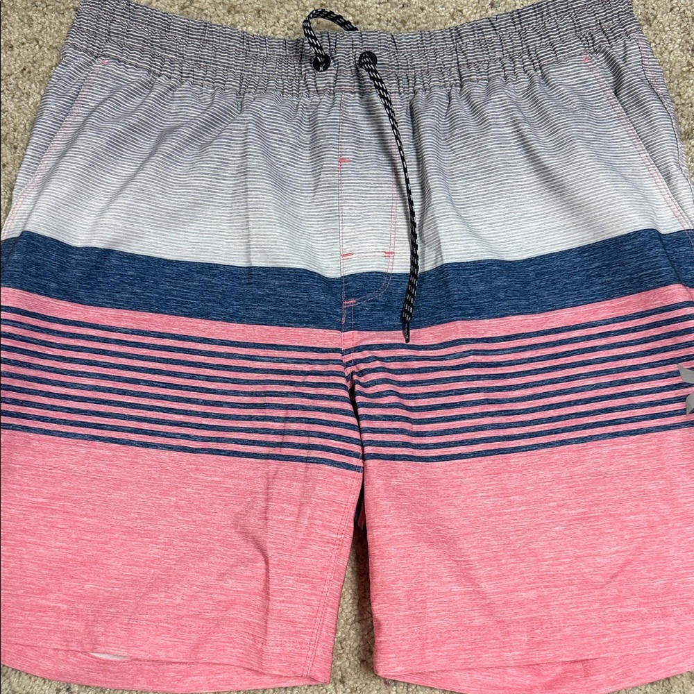 Hurley Men's Striped Swim Shorts - Pink and Blue with liner